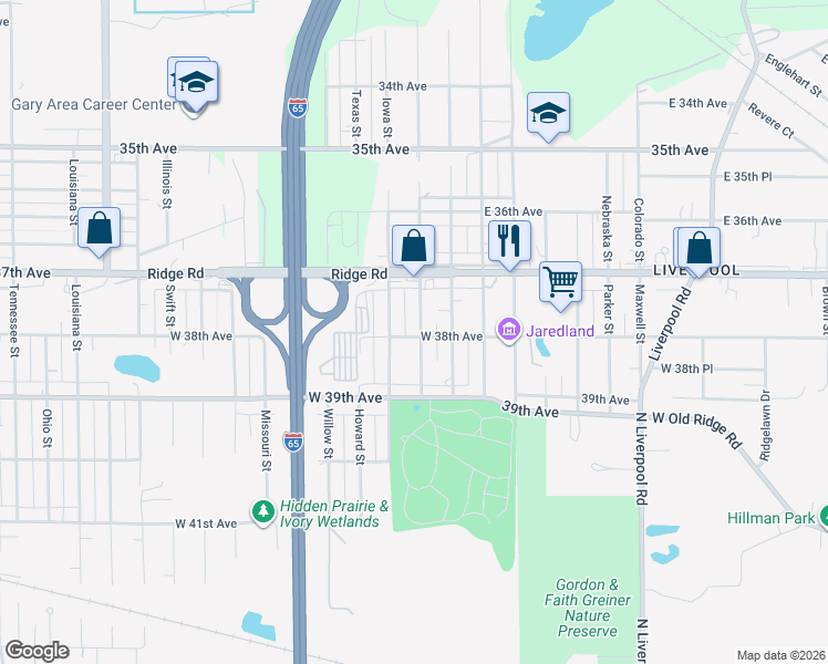 map of restaurants, bars, coffee shops, grocery stores, and more near 3760 Sandusky Street in Hobart