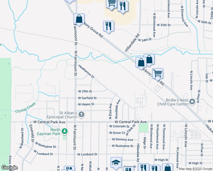 map of restaurants, bars, coffee shops, grocery stores, and more near 3418 Heatherton Drive in Davenport