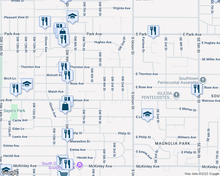 map of restaurants, bars, coffee shops, grocery stores, and more near 3802 Southwest 3rd Street in Des Moines