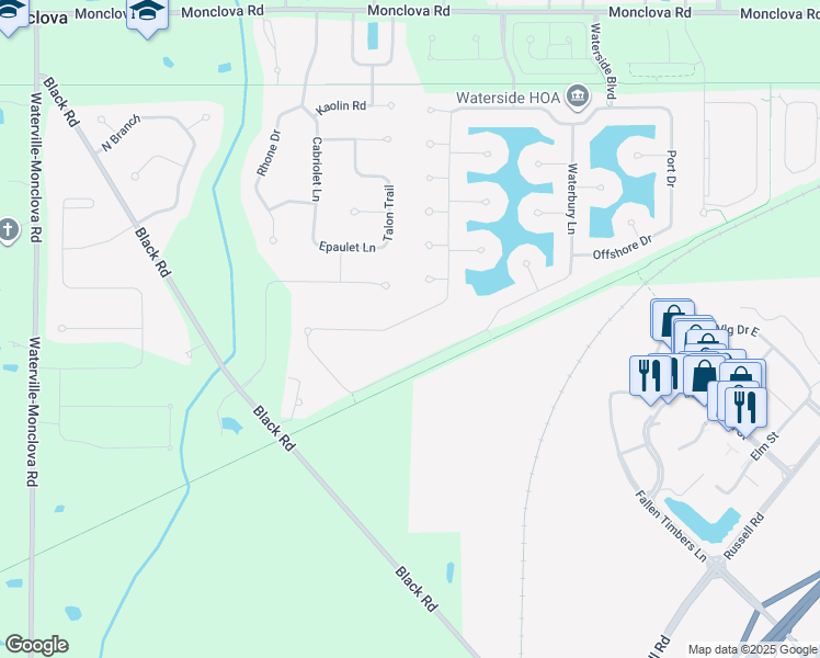 map of restaurants, bars, coffee shops, grocery stores, and more near 5008 Starboard Drive in Maumee