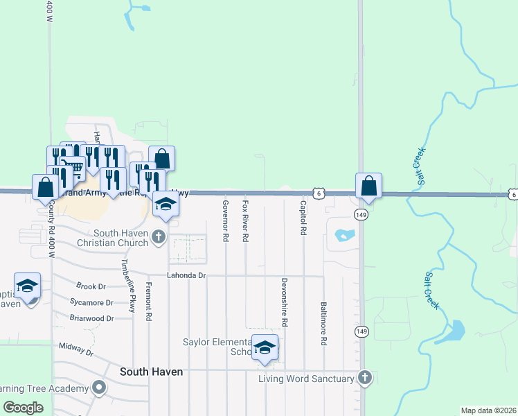 map of restaurants, bars, coffee shops, grocery stores, and more near 336-340 U.S. Route 6 in Illinois in Valparaiso