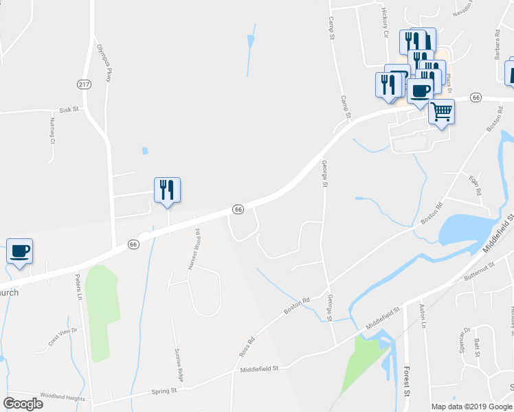 map of restaurants, bars, coffee shops, grocery stores, and more near 1200 Washington Street in Middletown