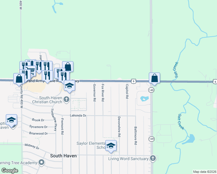 map of restaurants, bars, coffee shops, grocery stores, and more near 336-340 U.S. Route 6 in Illinois in Valparaiso
