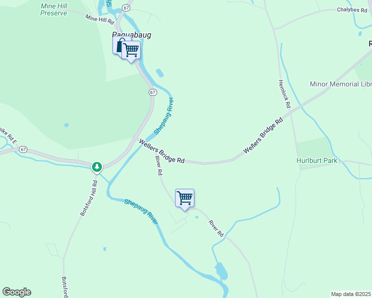 map of restaurants, bars, coffee shops, grocery stores, and more near 116 Wellers Bridge Road in Roxbury