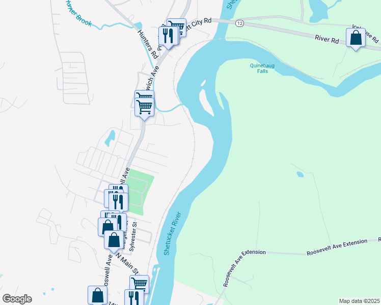map of restaurants, bars, coffee shops, grocery stores, and more near 44 Adair Street in Norwich