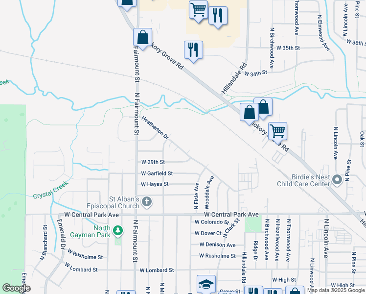map of restaurants, bars, coffee shops, grocery stores, and more near 3418 Heatherton Drive in Davenport