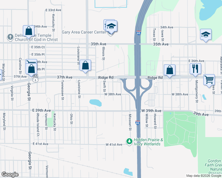 map of restaurants, bars, coffee shops, grocery stores, and more near 3772 Alabama Street in Hobart