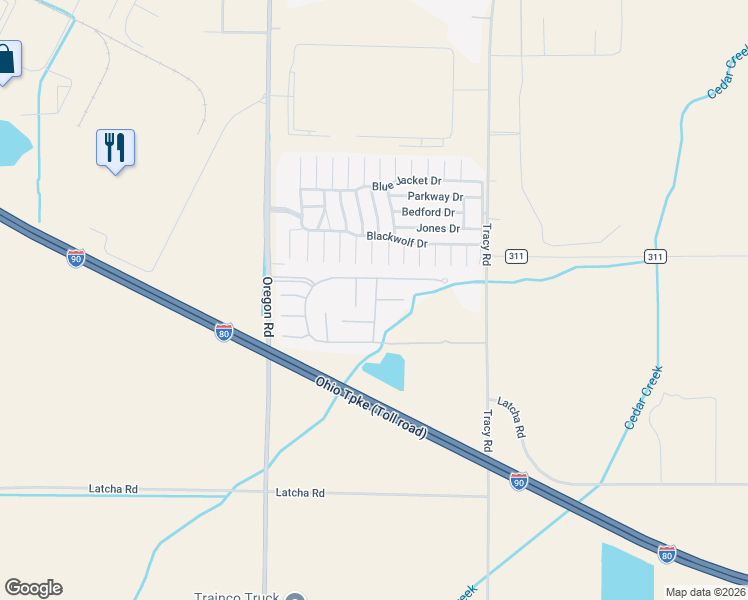 map of restaurants, bars, coffee shops, grocery stores, and more near 27484 County Road 107 in Perrysburg