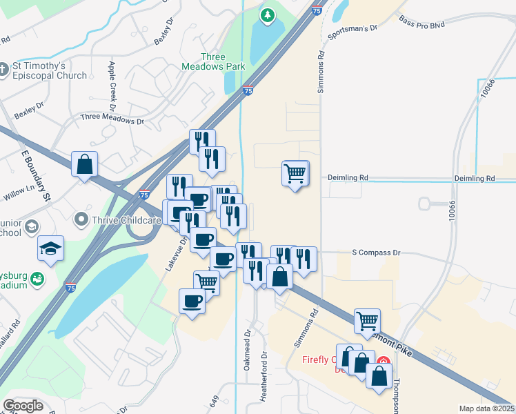 map of restaurants, bars, coffee shops, grocery stores, and more near 10392 Fremont Pike in Perrysburg