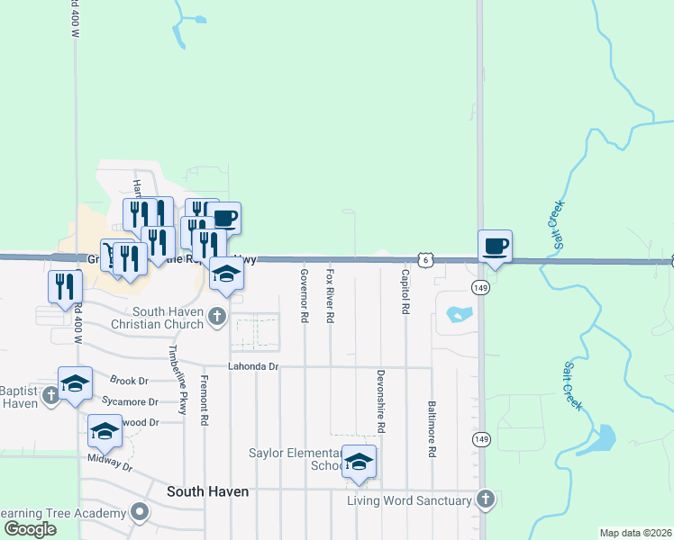 map of restaurants, bars, coffee shops, grocery stores, and more near 336-340 U.S. Route 6 in Illinois in Valparaiso