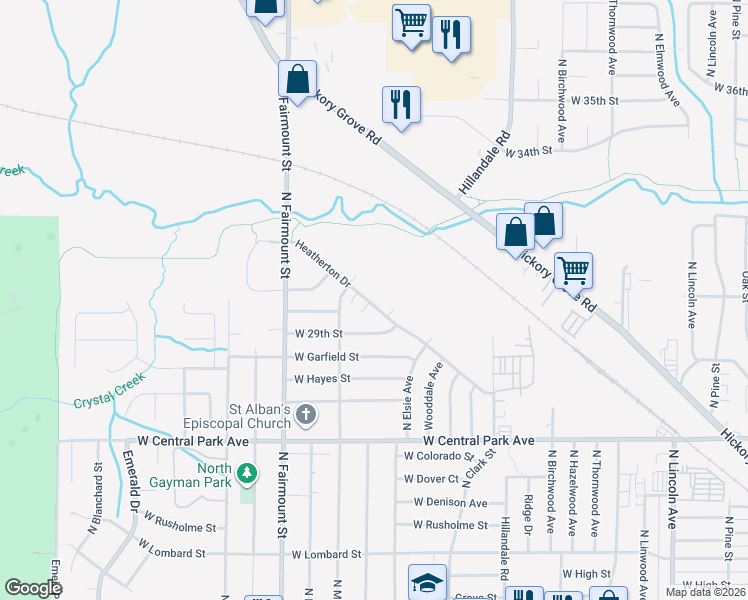 map of restaurants, bars, coffee shops, grocery stores, and more near 3424 Heatherton Drive in Davenport