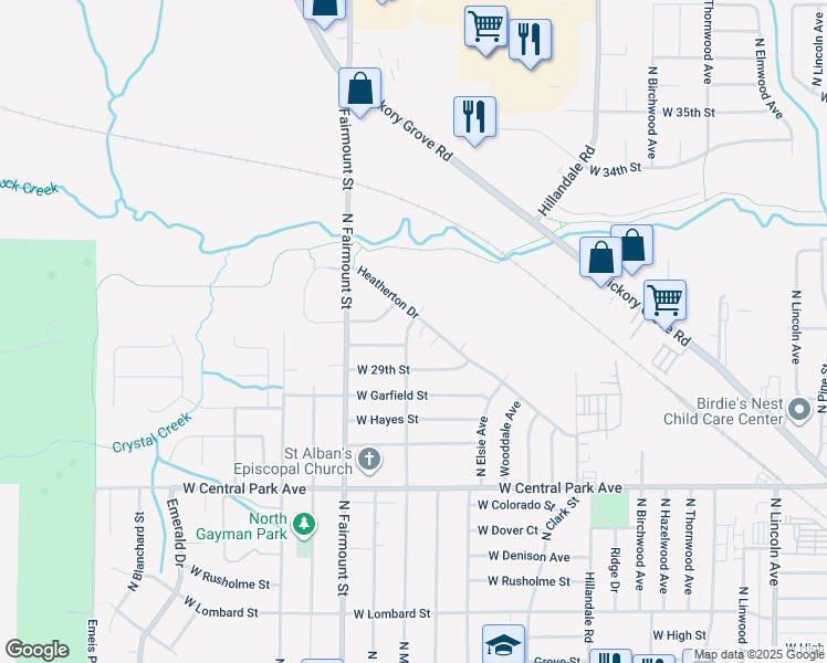 map of restaurants, bars, coffee shops, grocery stores, and more near 3015 North Michigan Avenue in Davenport