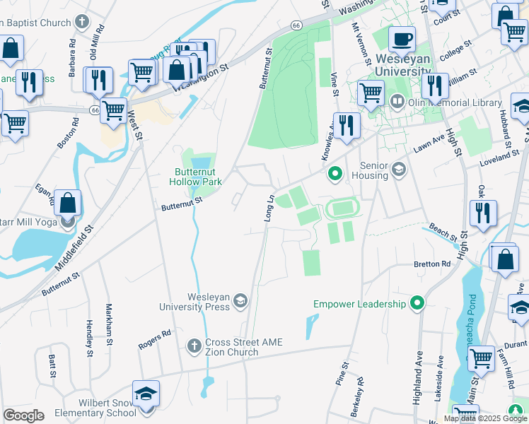 map of restaurants, bars, coffee shops, grocery stores, and more near 11 Long Lane in Middletown
