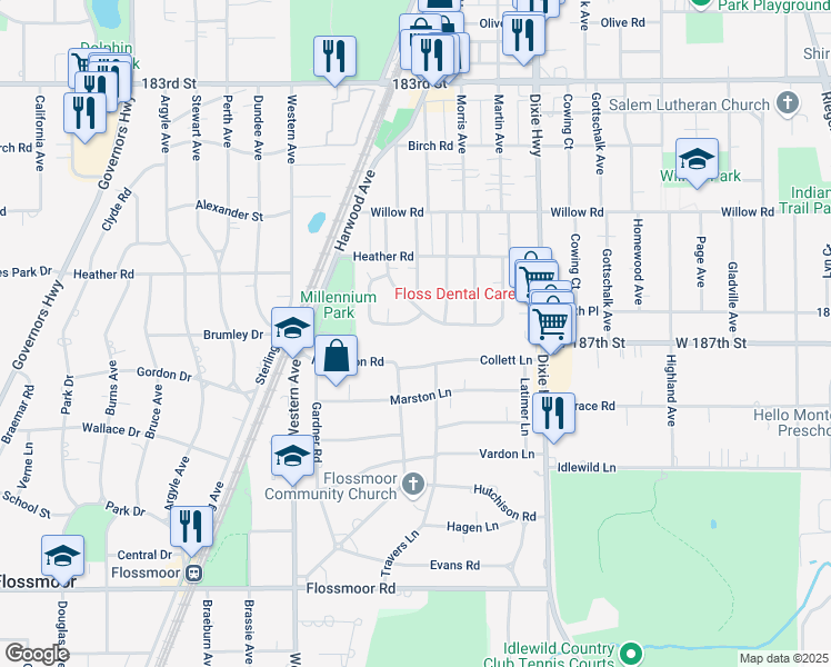 map of restaurants, bars, coffee shops, grocery stores, and more near 2219 Downey Road in Homewood