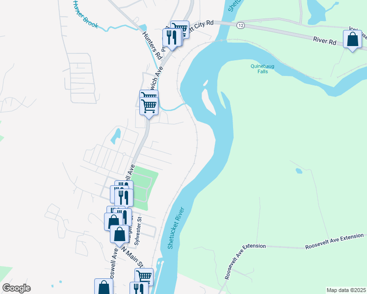 map of restaurants, bars, coffee shops, grocery stores, and more near 44 Adair Street in Norwich