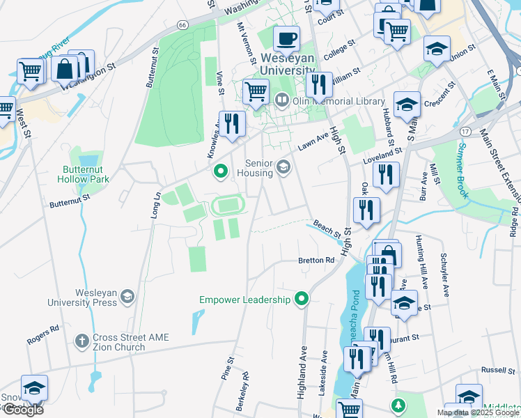 map of restaurants, bars, coffee shops, grocery stores, and more near 29 Miles Avenue in Middletown