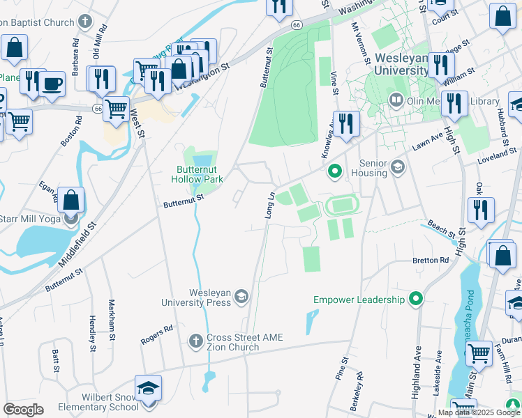 map of restaurants, bars, coffee shops, grocery stores, and more near 11 Long Lane in Middletown