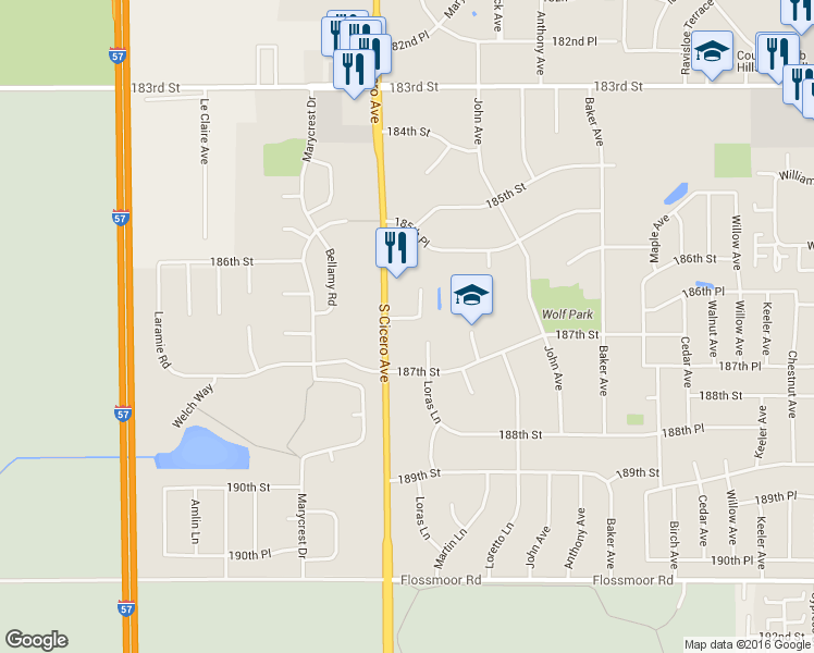 map of restaurants, bars, coffee shops, grocery stores, and more near 4731 186th Place in Country Club Hills