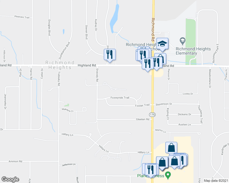 map of restaurants, bars, coffee shops, grocery stores, and more near 4878 Highland Pl Ct in Richmond Heights
