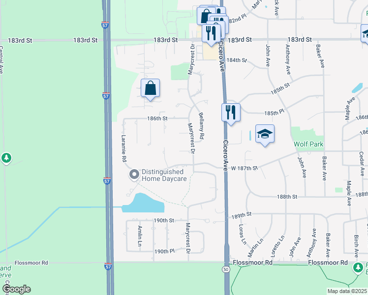 map of restaurants, bars, coffee shops, grocery stores, and more near 4920 Crest Court in Country Club Hills