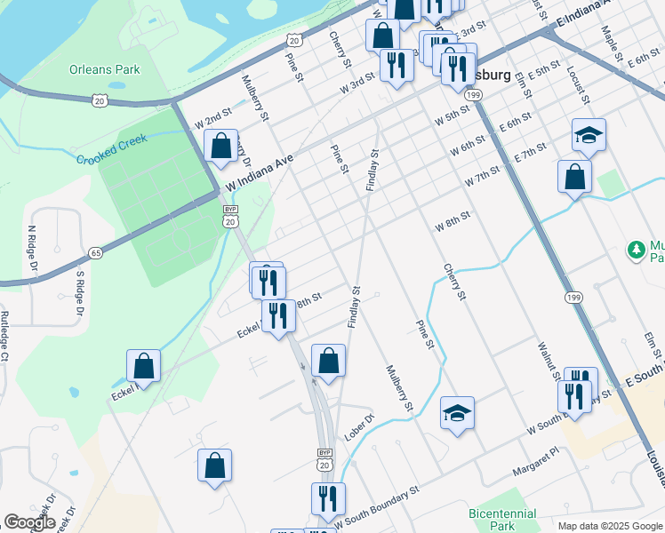 map of restaurants, bars, coffee shops, grocery stores, and more near 710 Mulberry Street in Perrysburg