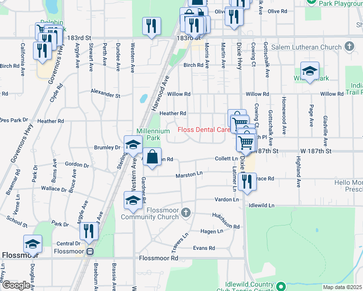 map of restaurants, bars, coffee shops, grocery stores, and more near 2219 Downey Road in Homewood