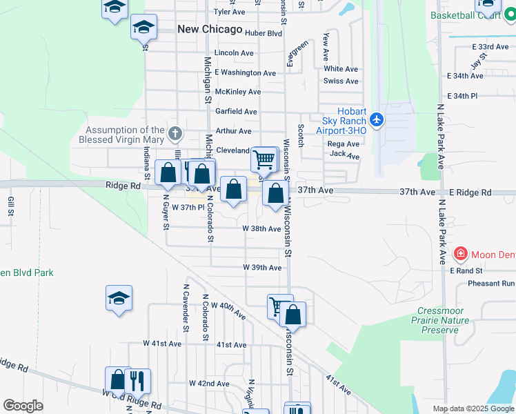 map of restaurants, bars, coffee shops, grocery stores, and more near 905 W 37th Ave in Hobart