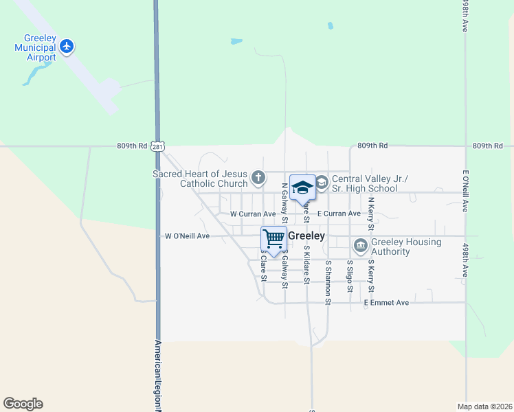 map of restaurants, bars, coffee shops, grocery stores, and more near 203 North Clare Street in Greeley