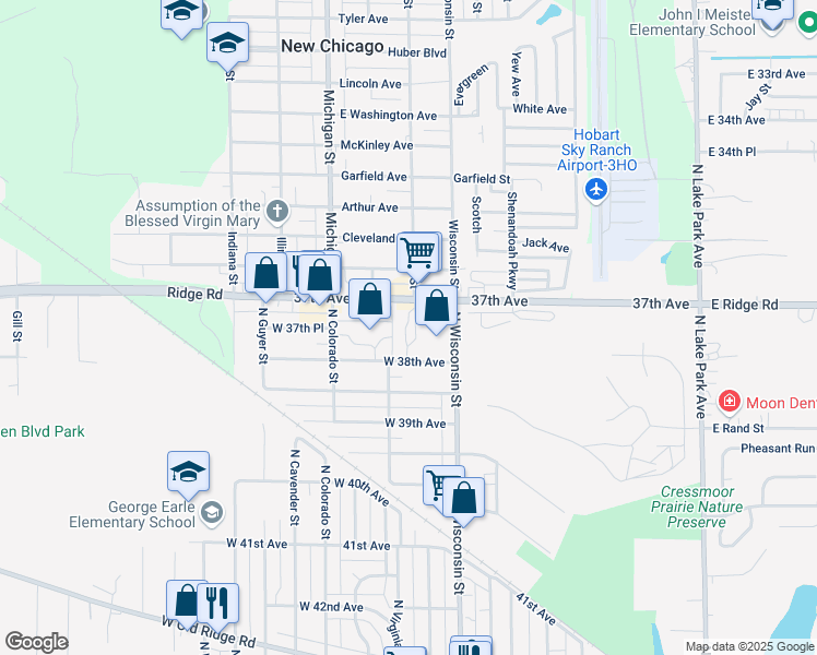 map of restaurants, bars, coffee shops, grocery stores, and more near 905 W 37th Ave in Hobart