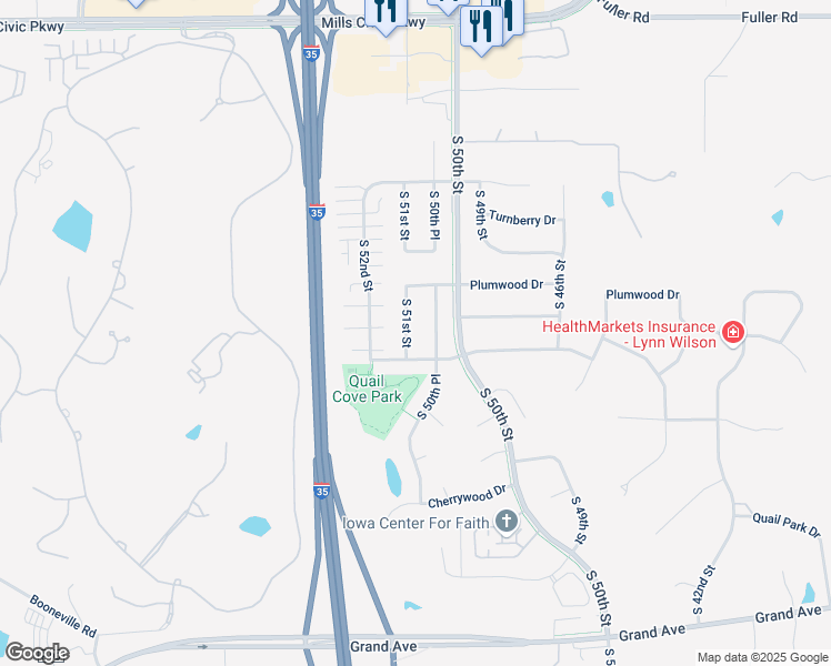 map of restaurants, bars, coffee shops, grocery stores, and more near 1426 South 51st Street in West Des Moines