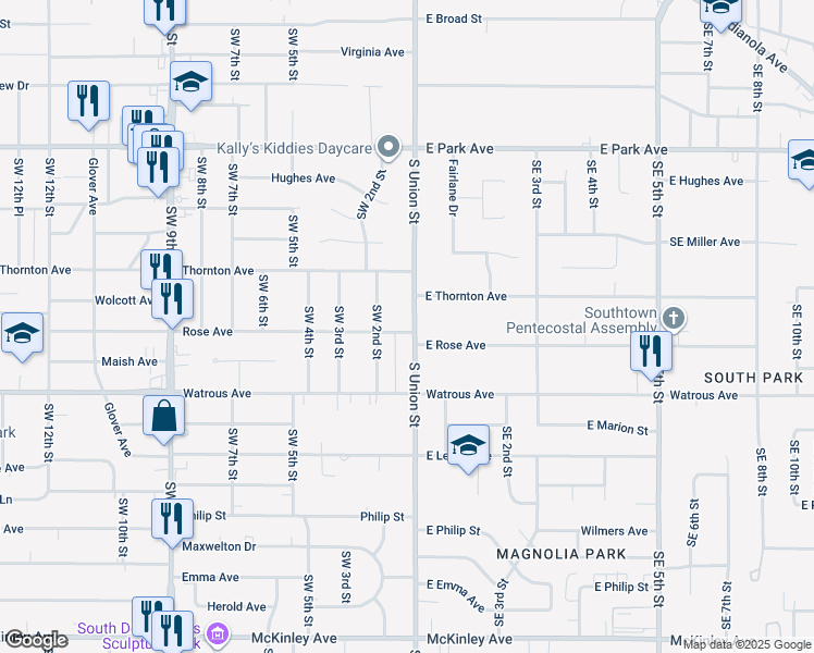 map of restaurants, bars, coffee shops, grocery stores, and more near 3720 South Union Street in Des Moines