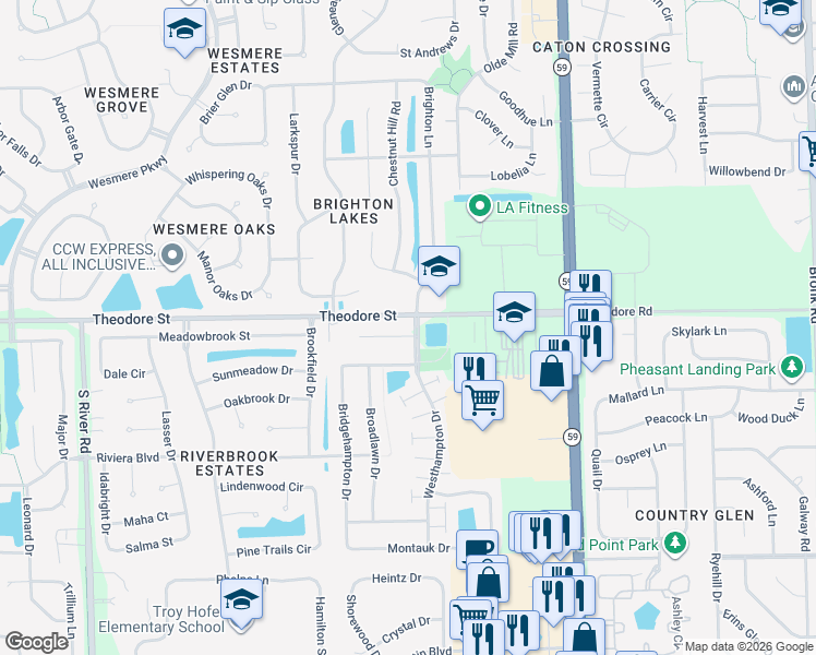 map of restaurants, bars, coffee shops, grocery stores, and more near 5101 Woodmere Court in Plainfield
