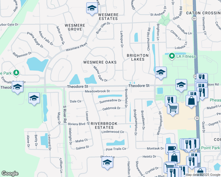 map of restaurants, bars, coffee shops, grocery stores, and more near 5305 Meadowbrook Street in Plainfield