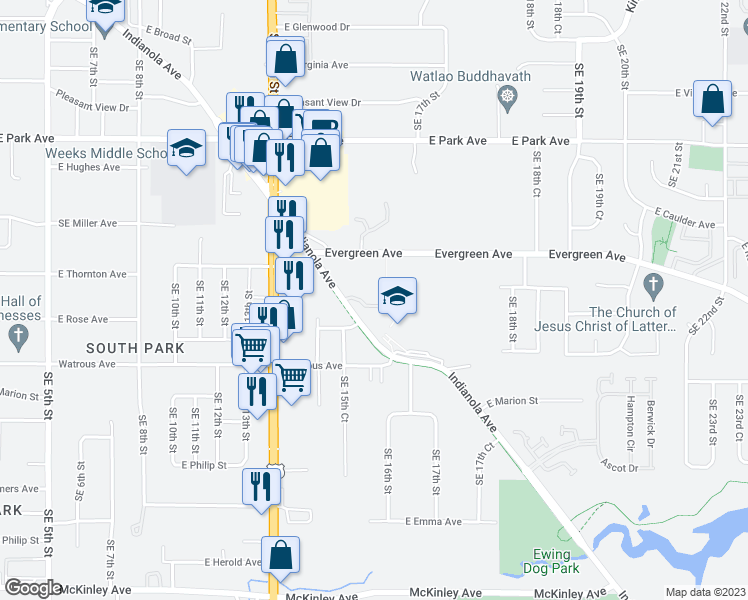 map of restaurants, bars, coffee shops, grocery stores, and more near 3721 Indianola Avenue in Des Moines