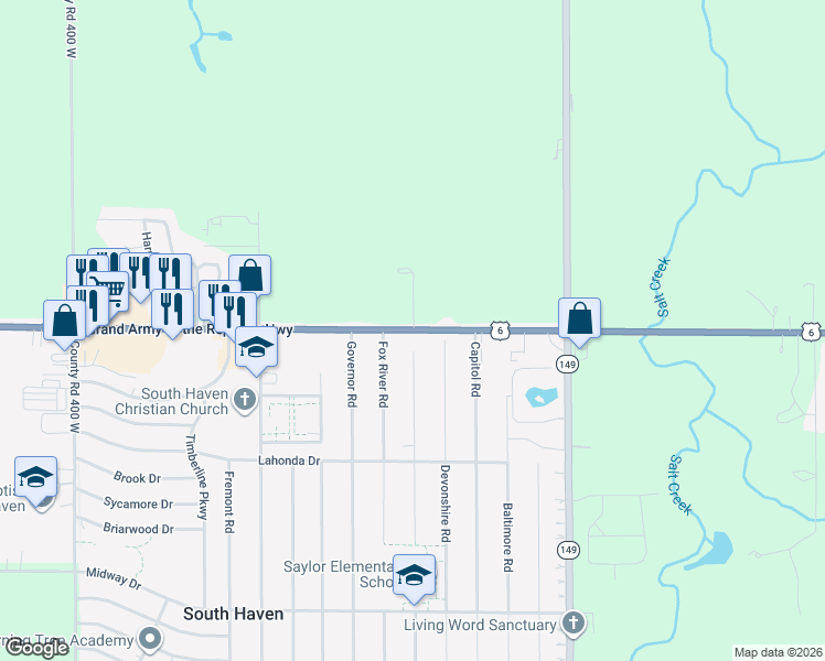map of restaurants, bars, coffee shops, grocery stores, and more near 336 U.S. 6 in Valparaiso