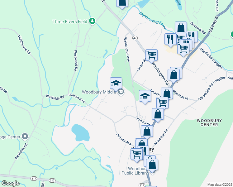 map of restaurants, bars, coffee shops, grocery stores, and more near 67 Washington Avenue in Woodbury