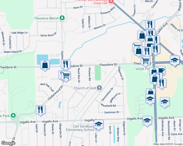 map of restaurants, bars, coffee shops, grocery stores, and more near 1510 Pioneer Road in Crest Hill