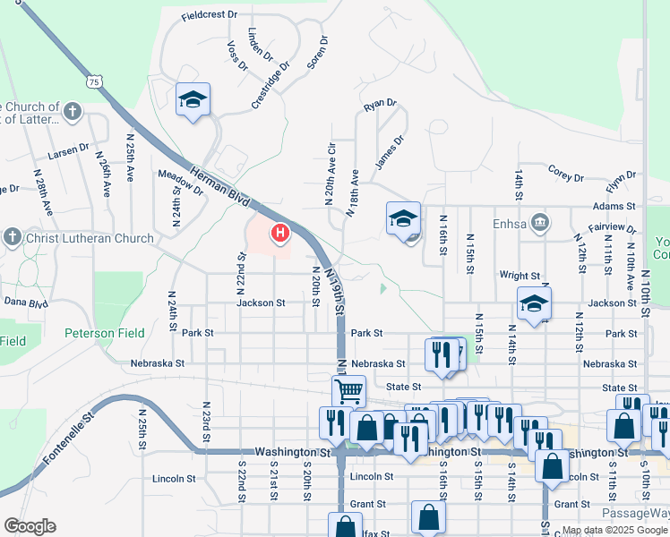map of restaurants, bars, coffee shops, grocery stores, and more near 720 North 18th Avenue in Blair