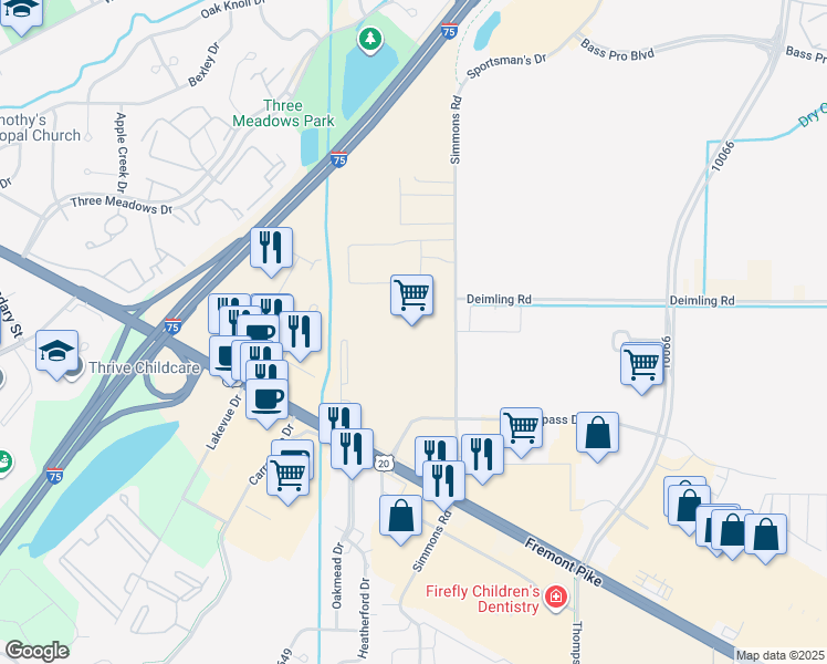 map of restaurants, bars, coffee shops, grocery stores, and more near 10392 Fremont Pike in Perrysburg