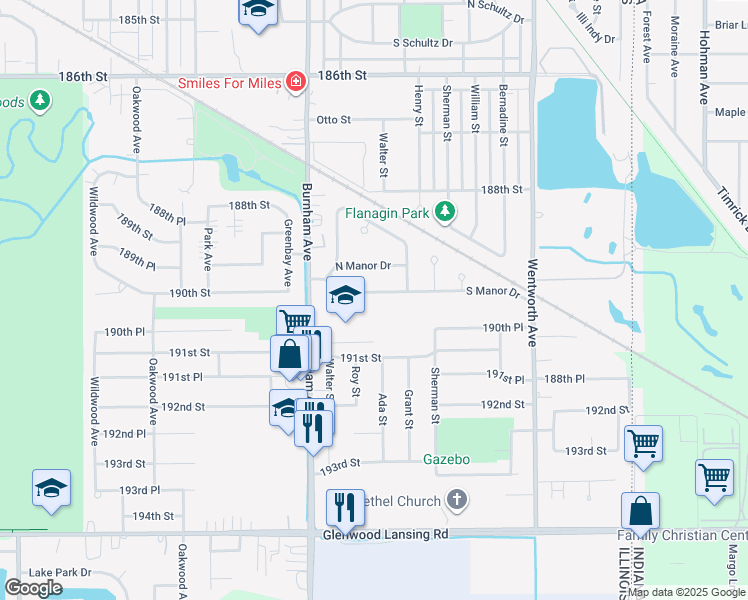map of restaurants, bars, coffee shops, grocery stores, and more near 3301 South Manor Drive in Lansing