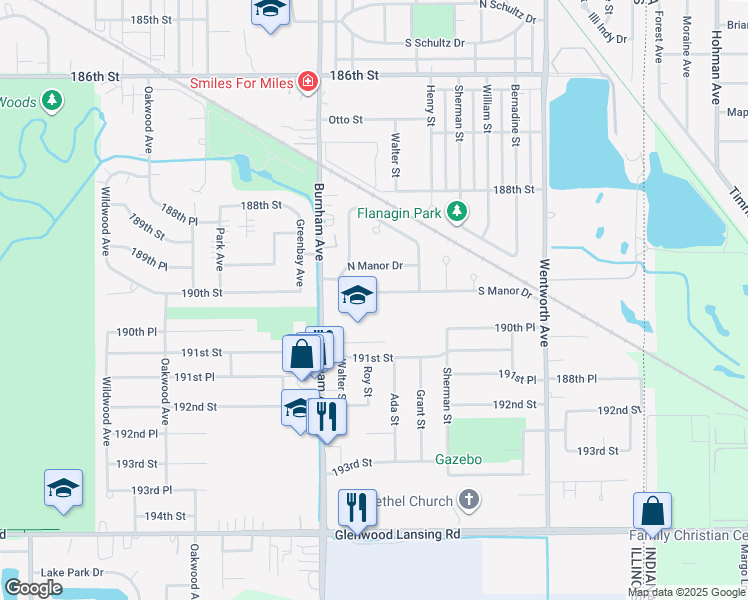 map of restaurants, bars, coffee shops, grocery stores, and more near 3301 South Manor Drive in Lansing