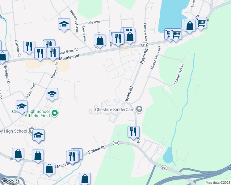 map of restaurants, bars, coffee shops, grocery stores, and more near 357 Hitchcock Road in Waterbury