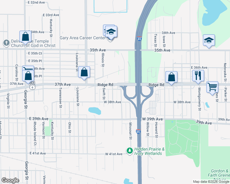map of restaurants, bars, coffee shops, grocery stores, and more near 3772 Alabama Street in Hobart