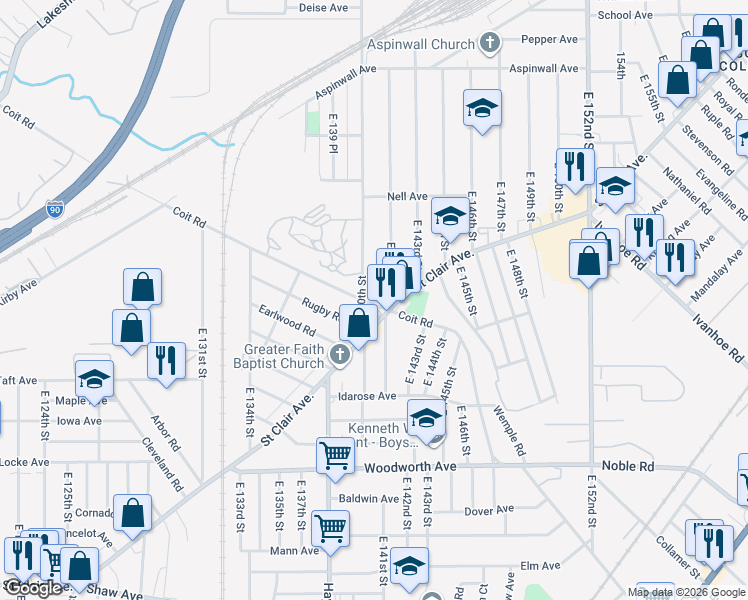 map of restaurants, bars, coffee shops, grocery stores, and more near in Cleveland