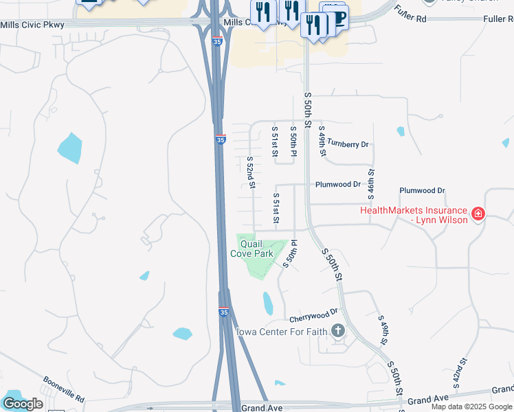 map of restaurants, bars, coffee shops, grocery stores, and more near 1400 South 52nd Street in West Des Moines