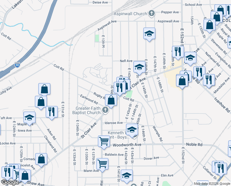 map of restaurants, bars, coffee shops, grocery stores, and more near in Cleveland