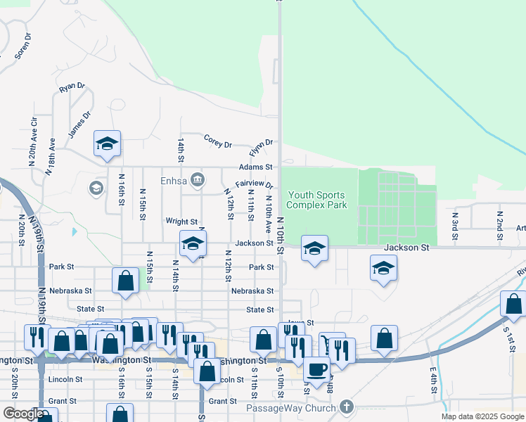 map of restaurants, bars, coffee shops, grocery stores, and more near 653 North 10th Avenue in Blair