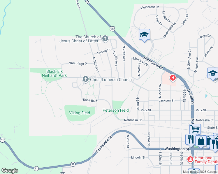 map of restaurants, bars, coffee shops, grocery stores, and more near 674 North 27th Street in Blair