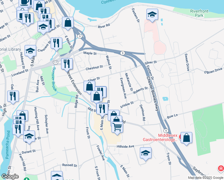 map of restaurants, bars, coffee shops, grocery stores, and more near 24 Wall Street in Middletown