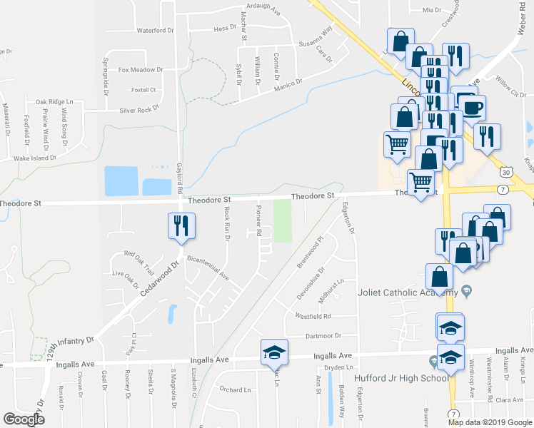 map of restaurants, bars, coffee shops, grocery stores, and more near 1510 Pioneer Road in Crest Hill